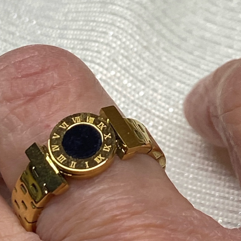 Gold Ring with Black Center and Roman Numerals